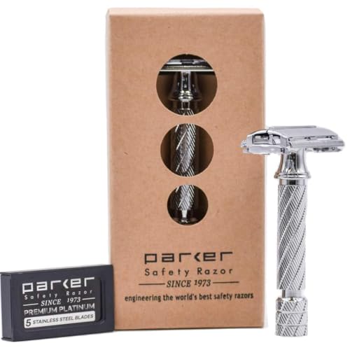 Parker 87R Compact Butterfly Safety Razor ? Short Handle Twist-to-Open Brass Frame with Textured Grip for Precision Wet Shaving