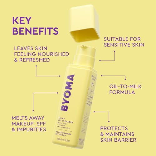 BYOMA Milky Oil Cleanser - Hydrating Facial Cleanser for Skin Barrier Repair - Tri-Ceramide Face Wash for Sensitive Skin & All Skin Types - Deeply Hydrated Skin, No Oily Residue - 3.38 fl oz