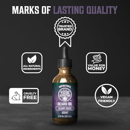 Viking Revolution Clary Sage Beard Balm for Men and Clary Sage Beard Oil Bundle - With Argan and Jojoba Oils - Soften and Moisturize your Beard