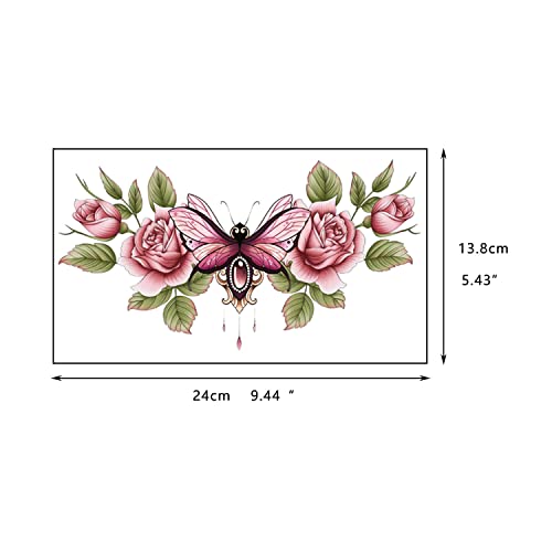Glaryyears Chest Underboob Temporary Tattoo for Women, 10-Pack Large Floral Fake Realistic Tattoos, Long-lasting Creative Removable Tattoo Stickers, Sexy Rose Flower Tramp Stamp Sketch on Body