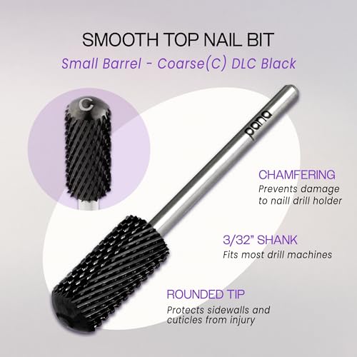 PANA 3/32" Small Smooth Round Top Safety Carbide Nail Drill Bit for Gel Polish & Acrylic Removal Nail Salon Manicure Pedicure Electric File Tools (Small Barrel - DLC Black, Coarse)