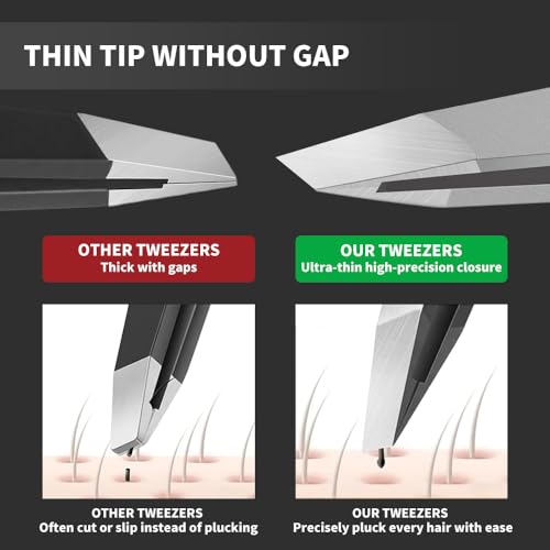 Professional Slant Tweezers for Eyebrows & Facial Hair - Precise Aligned Stainless Steel Remover with Storage Case