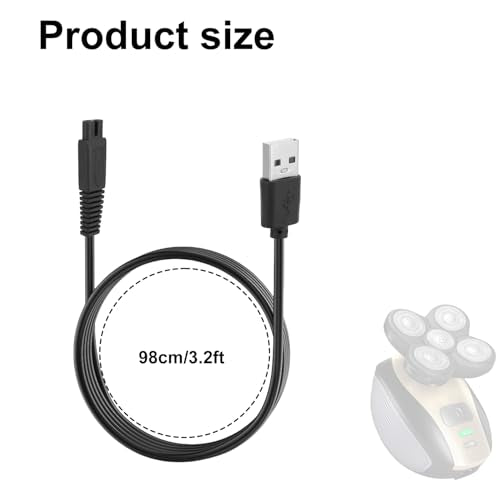 2pcs Shaver Charger Cords Replacements for Freebird, 98cm/3.2ft Durable Razor Charger Cord Replacements Compatible with Freebird & FlexSeries Head Shavers (Black)
