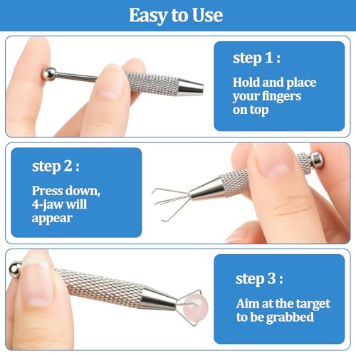 Piercing Ball Grabber,2 PCS Piercing Removal Tool,4-Claw Diamond Tweezers for Easy Jewelry Changing,Stainless Steel Gem Pickup Tool,Earring Pearl Grabber