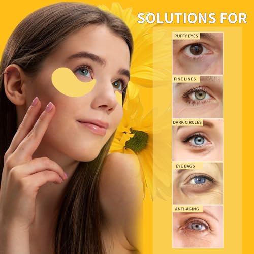 24K Gold Eye Masks for Dark Circles and Puffiness 70PCS, Under Eye Patches for Puffy Eyes Treatment, Under Eye Mask w/Caffeine, Hyaluronic Acid, Peptides for Eye Bags Treatment, Eye Mask Skincare