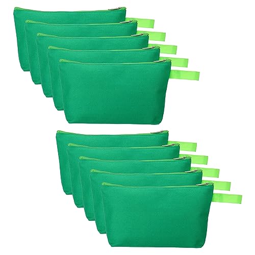 PATIKIL 10.2 x 5.5 Canvas Makeup Bags with Strap, 10 Pack Pencil Multipurpose Cosmetic Zipper Bag Case Travel Toiletry Storage Pouch Organizer for Home Office, Green