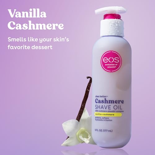 eos Cashmere Shave Oil ? Vanilla Cashmere, Moisturizing Shave Oil with Shea Butter & Glycerin, Helps Prevents Irritation & Razor Burn, Vegan, 6 fl oz