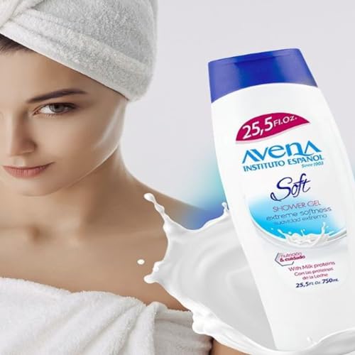 Avena Instituto Espanol Soft Shower Gel, Extreme Softeness, with Milk Proteins, 2-Pack of 25.5 FL Oz each, 2 Bottles