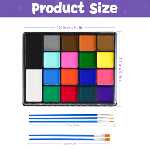 Face Painting Kit for Kids, 18 Colors Water Activated Face Paint with Brushes & Stencils, Non-Toxic Halloween Makeup Kit, Professional Face Body Paint for Halloween, Parties, Carnival, School Events