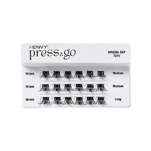 i-ENVY Press&Go Self-Adhesive Eyelashes, No Glue Needed False Eyelash Clusters, Easy Application 1 Step Press-On Lashes, No Damage or Residue (Special Day Spiky)