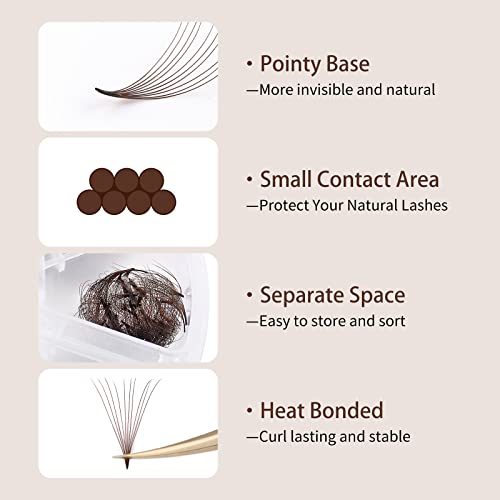 Colored Lash Extensions 10D 1000pcs Premade Fans Eyelash Extensions Brown Lash Fans Volume Mix (7D-16mm)