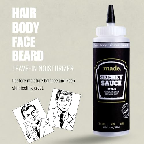 made The Secret Sauce | Multipurpose Moisturizer for Hair, Face, Body & Beard | Modern Bay Rum Scent | Lightweight Leave-In Conditioner with Coconut, Hemp Seed & Tea Tree Oils | 8 oz