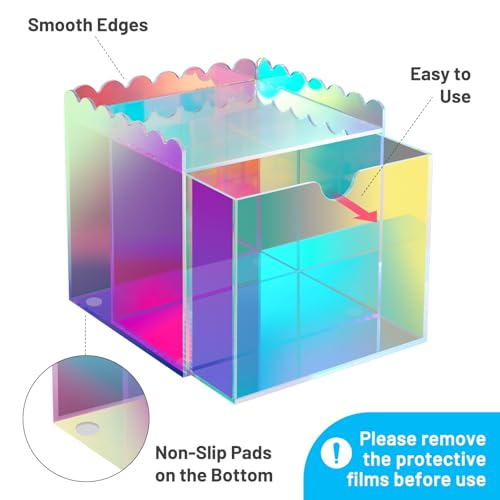 NiHome Iridescent Disposable Facial Towels Storage Box Fit for Clean Skin Club Towel XL, Acrylic Facial Clean Towels XL Holder Container Drawer Makeup Organizer for Bathroom, Vanity Makeup
