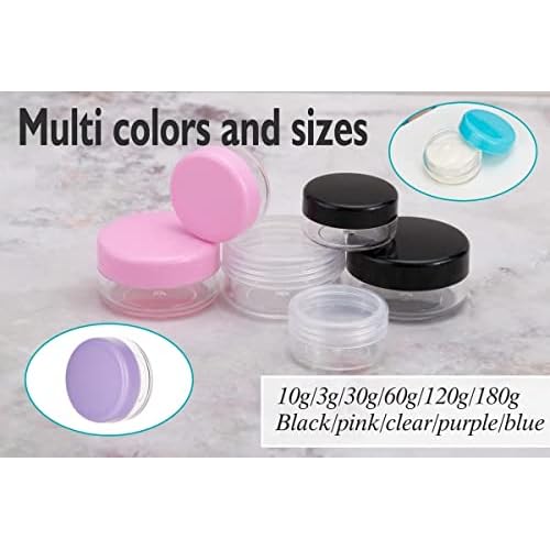 100 Pieces 10 Gram Sample Containers with Lids, Black Sample Jars, BPA Free Tiny Cosmetic Containers for Makeup, Lotion, Eye Shadow, Powder, and Lip Balms