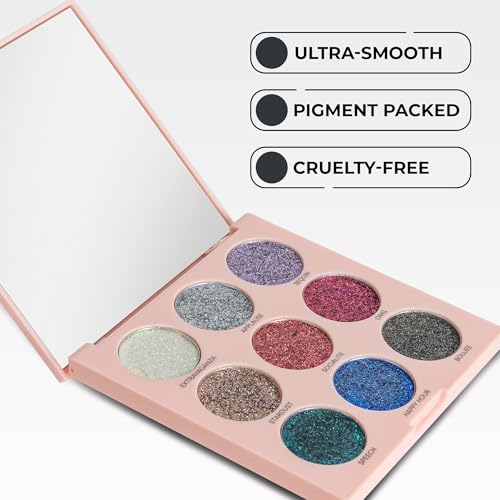 Profusion Cosmetics 20th Anniversary Pressed Eyeshadow Glitter Palette, Shimmering Bright with Unleashed Dazzle, Get a Flawless Eye Catching Look (Rose)