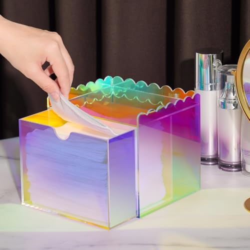 NiHome Iridescent Disposable Facial Towels Storage Box Fit for Clean Skin Club Towel XL, Acrylic Facial Clean Towels XL Holder Container Drawer Makeup Organizer for Bathroom, Vanity Makeup