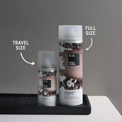 IGK First Class Charcoal Detox Dry Shampoo Travel Size | Extends Style for Days | Cleanses, Absorbs Oil and Refreshes | Eliminates Odor Post-Workout | 2.0 Fl Oz (Pack of 2)