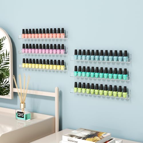 FEMELI Acrylic Clear Nail Polish Wall Rack: 12pcs Organizer Holder Display Shelves - 15 Inch