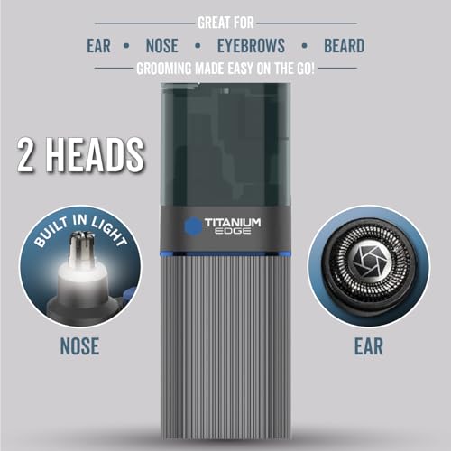 Microtouch Titanium Edge Ear & Nose Trimmer ? Dual Rotary Blade Heads with Light ? Water Resistant ? Travel Friendly ? Durable Design ? Titanium Coated Blades for Precise, Comfortable Grooming