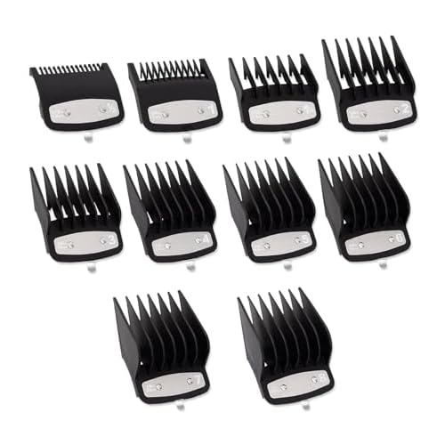 10-Pcs Clipper Guard Set, Black Professional Clipper Guard Set Compatible with Wahl Most Clippers (1.5-25mm), Premium Close Cut to 1-Inch,Black Sliver