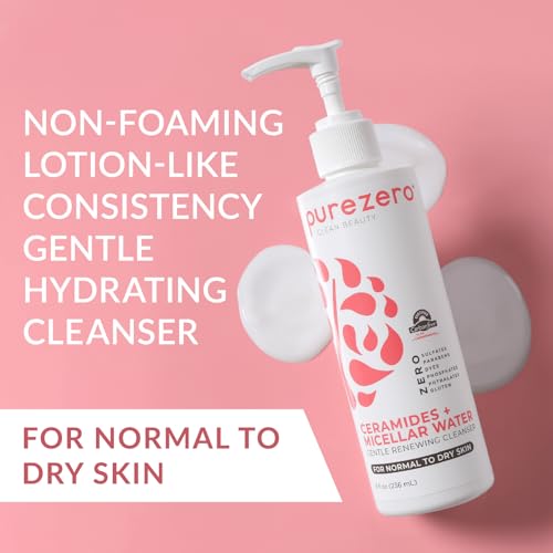 Purezero Hydrating Gentle Face Cleanser ? Hyaluronic Acid Gentle Moisturizing Cleanser + Ceramides, Micellar Water, Fragrance-Free, Zero Sulfates, Parabens, Vegan & Cruelty-Free, 8 oz
