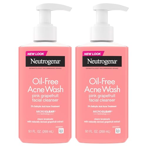 Neutrogena Oil-Free Pink Grapefruit Pore Cleansing Acne Wash and Daily Liquid Facial Cleanser with 2% Salicylic Acid Acne Medicine and Vitamin C, Twin Pack, 9.1 fl. oz, 2 Pack