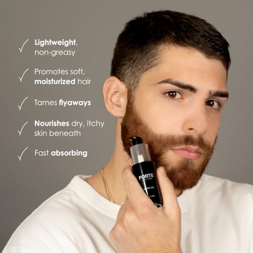 Forte Series Premium Beard Oil with Hydrating Oils and Vitamin E for Soft, Healthy Facial Hair, Black