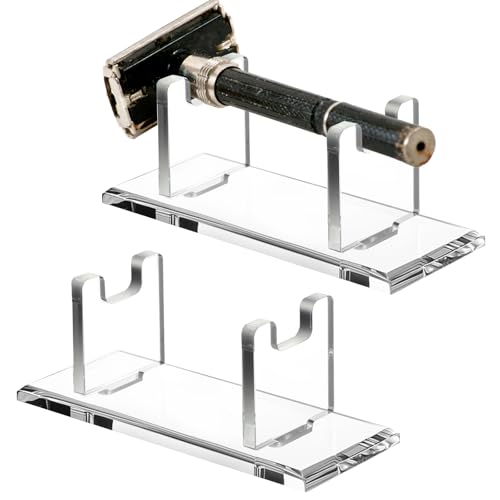2 Pcs Acrylic Men's Razor Stand Holder Safety Razor Stand Stable Storage Bracket Shaving Brush Stands Bathroom Compatible with MK23C, Clear