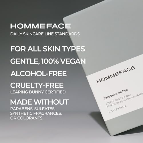 HOMMEFACE Men¡¯s Easy Duo 2-Step Daily Routine Set - Includes a Face Wash, 4.22 fl oz and All-in-One Toner & Moisturizer, 5.07 fl oz - Korean Skincare Technology for Oily & Acne-Prone Skin