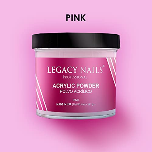 Legacy Nails Professional Pink Acrylic Powder, Net Wt. 8 oz. - French Manicures, Blending Cover Acrylics Nail Extension Colors, Natural Pink Finish