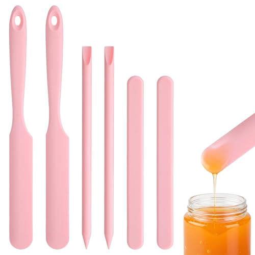 6 Pcs Pink Silicone Wax Sticks, 3 Style Non-stick Wax Spatulas Silicone Hair Removal Sticks Reusable Hard Waxs Scraper Waxing Applicator for Home Salon