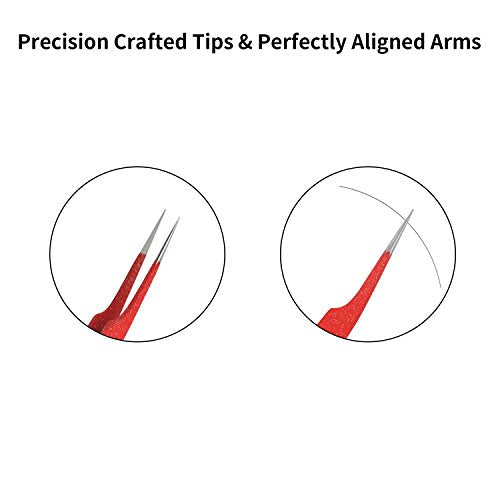 Tweezers for Eyelash Extension Hand Crafted Surgical Stainless Steel Red Metallic Powder Coating. (Oblique Tip)