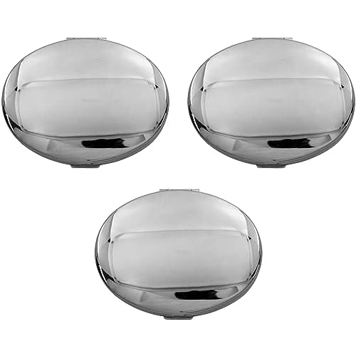 Stephanie Imports Set of 3 Double Sided Magnifying Compact Mirrors with Reflective Metal Finish (Silver, Oval)