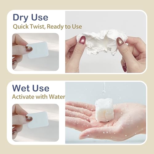Ourmed Life Compressed Towel Tablets ? Portable, Individually Wrapped Disposable Face Towels, Quickly Expand with Water, Soft & Lint-Free, 12¡®¡¯x10¡®¡¯ for Travel, Camping, Hiking, Backpacking (56 Count)