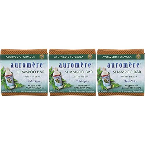 Auromere Ayurvedic Shampoo Bar - Eco Friendly, Handmade, Vegan, Cruelty Free, Natural, Non GMO, All in One Bar for Soap and Shampoo (4.23 oz), 3 pack