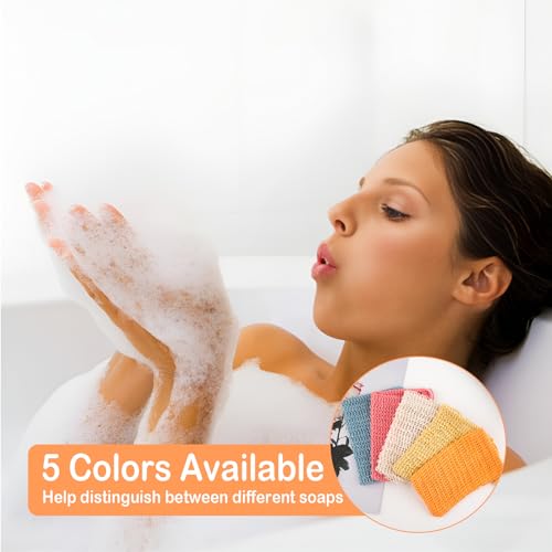 10 PCS Soap Saver Pouch, Exfoliating Soap Bag with Drawstring, Natural Sisal Shower Bags for Foaming and Drying, Mesh Bath-soaps Pouch for Shower Bath (5 Colors)