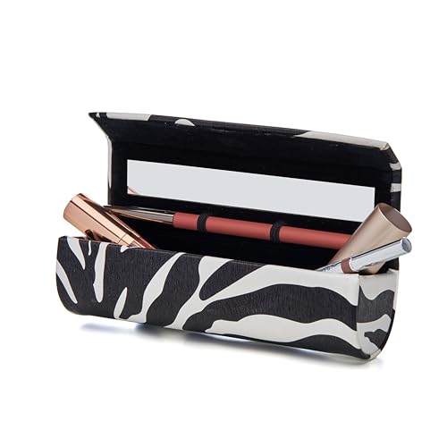 Lipstick Case with Mirror for Purse, Portable Makeup Case Organizer for Lipsticks, Lip Liners, Lip Gloss, & Touch-up Essentials for Effortless Makeup Refreshes, Zebra Gift Box