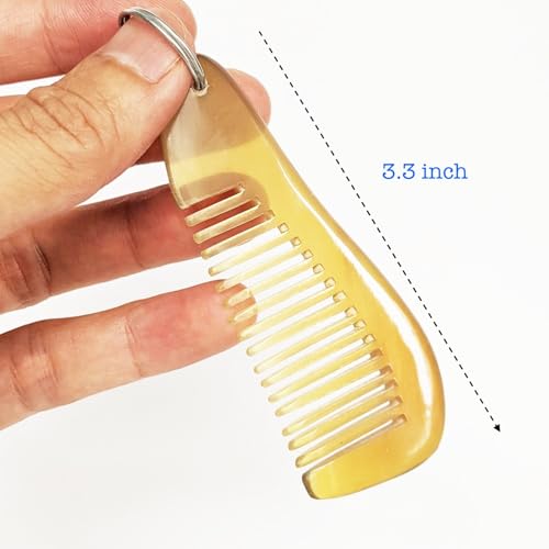 Buffalo Horn Beard Comb with Keyring, Handmade Natural Horn, Portable Anti-Static Grooming Tool for Men