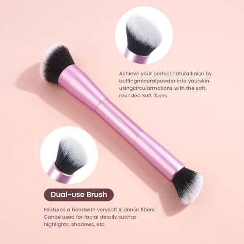 MAANGE 20 PCS Makeup Brush Set with Bag, Double-ended Kabuki Brush Foundation Contour Brush for Liquid Powder Concealer Eye Shadows Cream Cosmetics Blending Blush Face Makeup Tools with Case (Pink)
