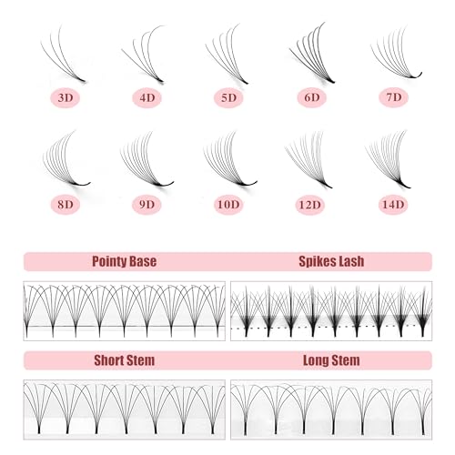 Premade Fans Eyelash Extensions, 800 Fans 3D 10mm Mix Promades Eyelash Fans,0.07 Thickness D Curl Premade Lash Fans, Handmade Premade Fans Volume Lash Extensions (Short Stem 3D 0.07-D 10mm)