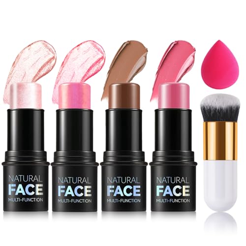 DAMUSI 6PCS Cream Contour Stick Makeup Contour Kit,Shades with Cream Bronzer Stick,Cream Blush Stick,Highlighter Stick for a Flawless Look,Long Lasting and Smooth Contorno Maquillaje - Set A
