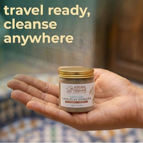 Natural Elephant Ghassoul (Rhassoul) Moroccan Lava Clay Powder | 100% Pure & Natural Face & Body Mask Powder | 3 oz Travel Size