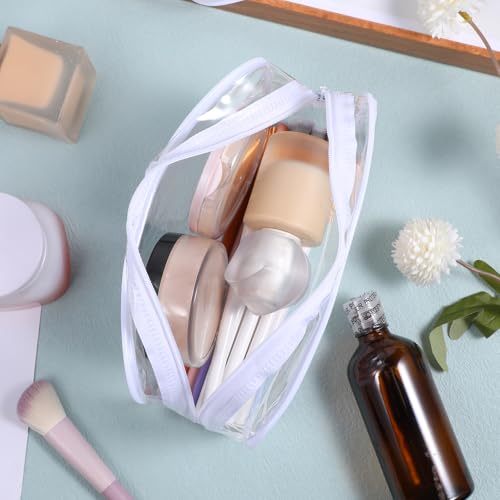 20 Pieces Clear Cosmetic Makeup Bags with Zipper Transparent Cosmetic Bag Clear Makeup Bags Bulk Waterproof Portable Transparent Zippered Organizer Case for Travel Bathroom (White)