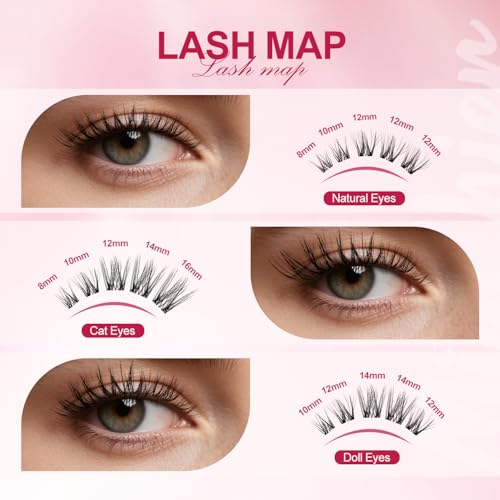 Natural Lash Clusters Invisible Band Eyelashes, 8-16mm C Curl 126pcs, Wispy Individual Lashes, Flora Cat Eye Lash, Home DIY Lash Extensions, Waterproof Lashes£¬Easy for Beginners