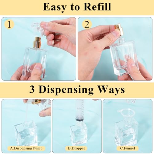 12 Pack Refillable Glass Perfume Bottles - Premium Square Gold Atomizer Spray Bottles, Leak-Proof Portable Empty Perfume Containers for Travel, Purse, Gym & Home Office Use