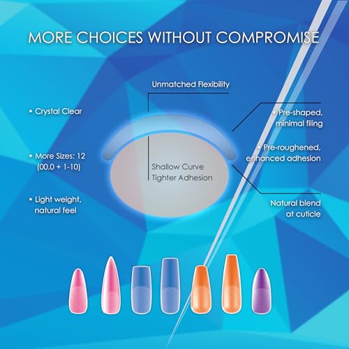 Soft Gel Tips Ultra Clear Pre-Roughened 550 pcs (Medium Almondletto)