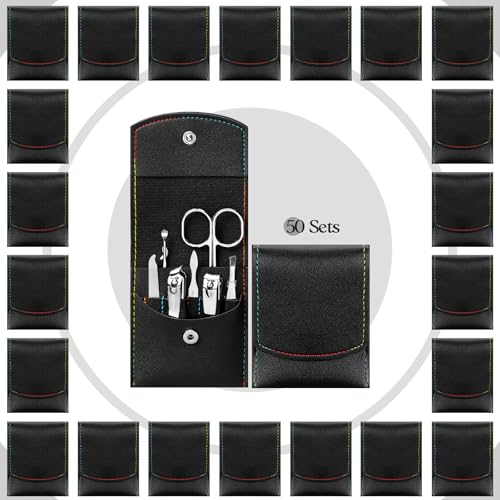 Geosar 50 Set Travel Manicure Kit Nail Clippers Pedicure Professional Nail Care Tools Stainless Steel Grooming Set with Portable Travel Case Gifts for Mother Father Men Women(7 in 1,Black)