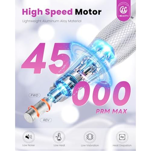 CozyZen Cordless Electric Nail Drill, 45000 RPM Rechargeable Diamond E-File, Portable & Low Noise for Acrylic/Gel Nails, Manicure & Pedicure - Professional & Home Use