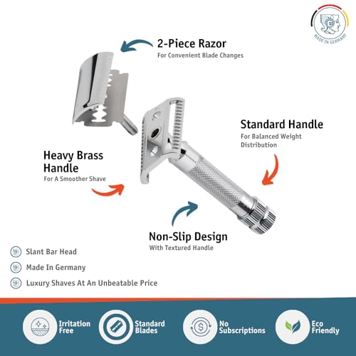 MERKUR 37C Double Edge Safety Razor | Slant Bar Design - Standard Handle | Made in Germany | Plastic-Free | Two Piece Design