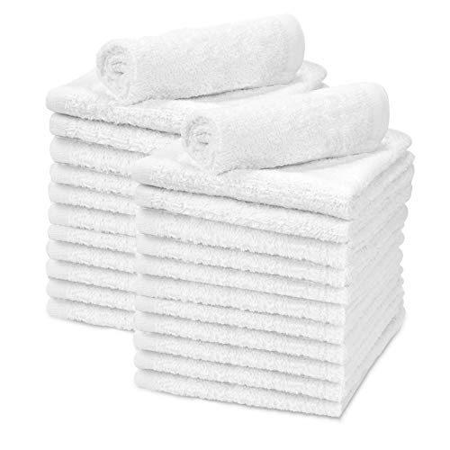 White Cotton Washcloths - Pack of 24 - Super Absorbent Bathroom Face Towels - 12" x12¡± Terry Bath Wash Cloth Set - Spa Home Cleaning Towel Multi-Purpose - 100% Ring Spun Cotton